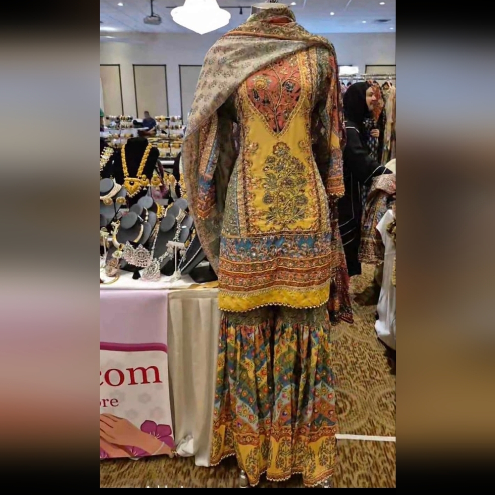 Elegant Yellow and Multicolor Womens Shalwar Gharara